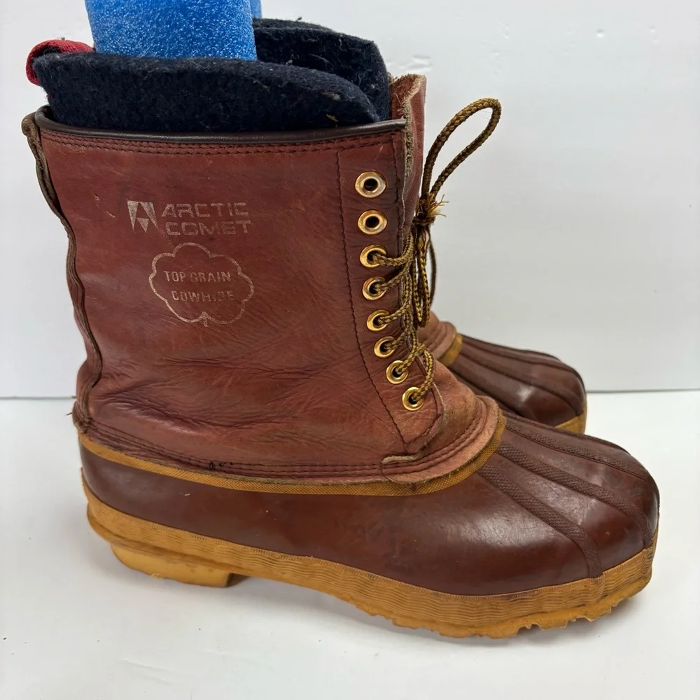 Vintage Arctic Comet Snow Duck Winter Boots Brown Leather Mens size 10